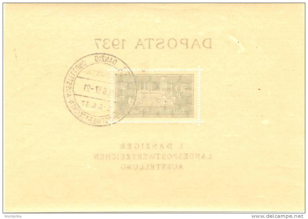 Danzig "DAPOSTA" Stamps Exhibition 1937 Block 1 O Sonderstempel Vom 8.6.37 - Other & Unclassified