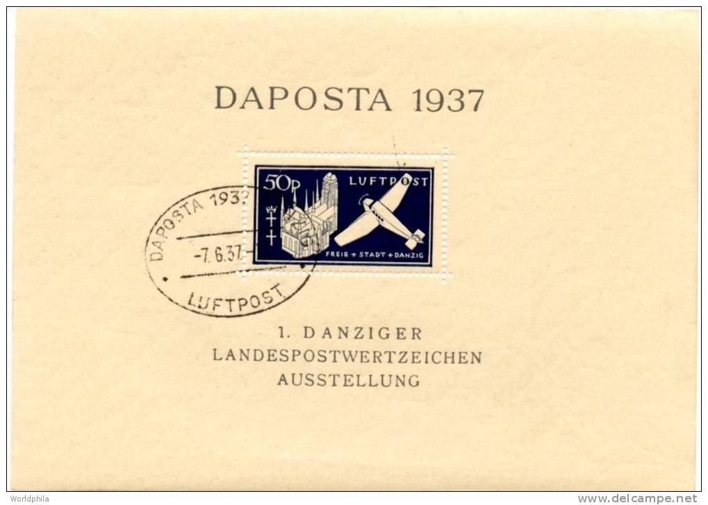 Danzig "DAPOSTA" Stamps Exhibition 1937 Block 2 O Sonderstempel Vom 7.6.37 - Other & Unclassified