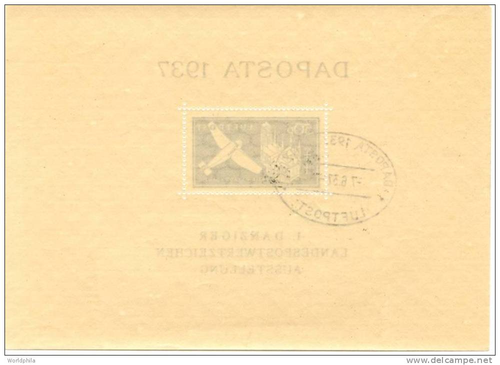 Danzig "DAPOSTA" Stamps Exhibition 1937 Block 2 O Sonderstempel Vom 7.6.37 - Other & Unclassified