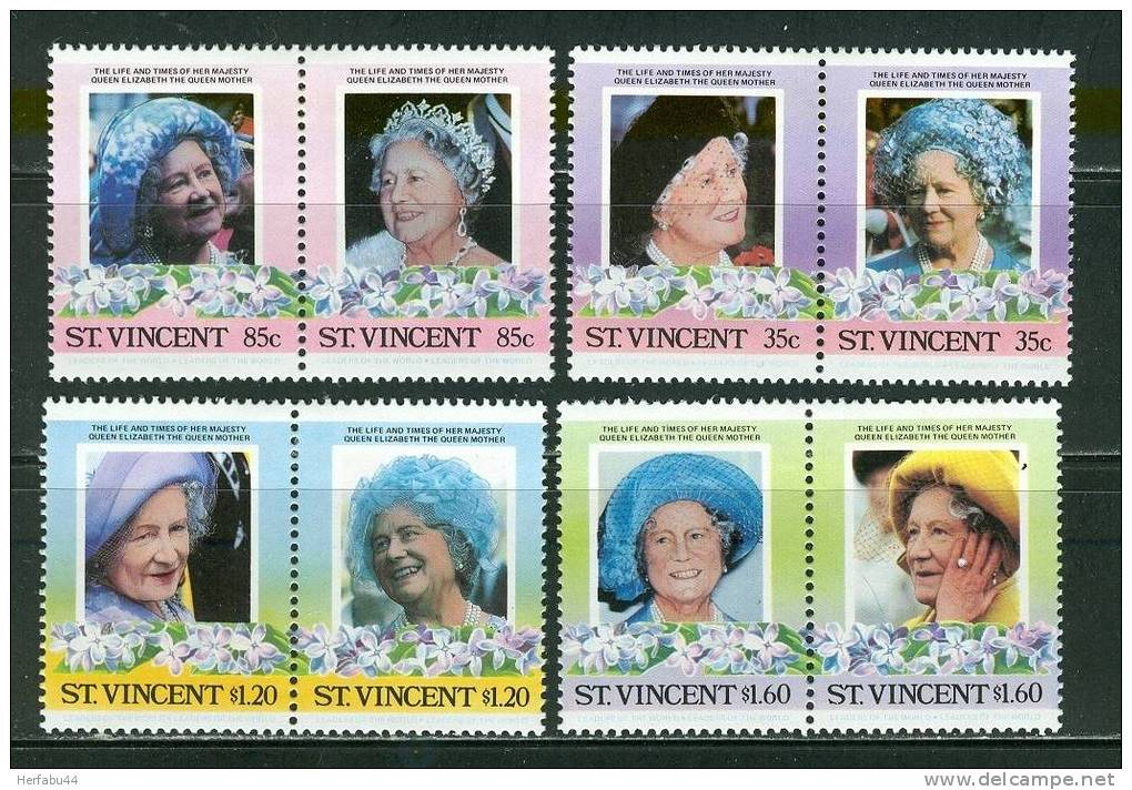 St. Vincent    Queen Mother    Set  & 2 Souvenir Sheets  SC# 861-64,866-67 Mint - St.Vincent (1979-...)