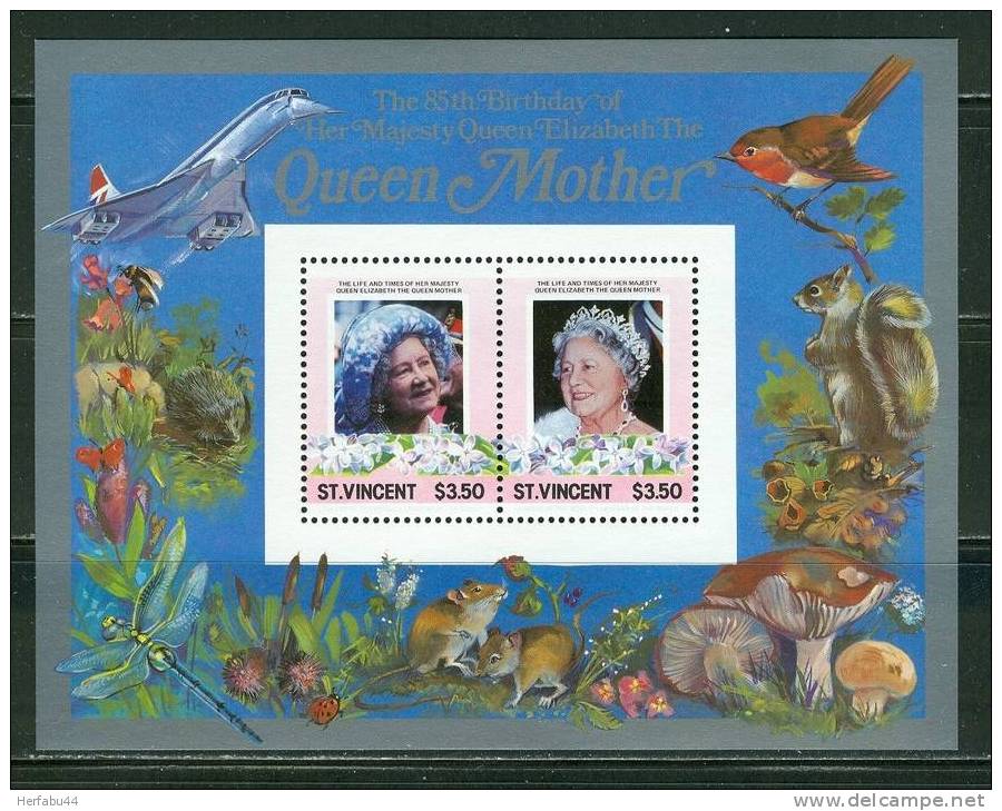 St. Vincent    Queen Mother    Set  & 2 Souvenir Sheets  SC# 861-64,866-67 Mint - St.Vincent (1979-...)