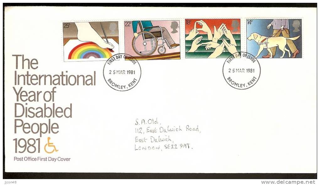 Great Britain 1981  International Year Of The Disabled  FDC.  Bromley,Kent Cancel - 1981-1990 Decimal Issues