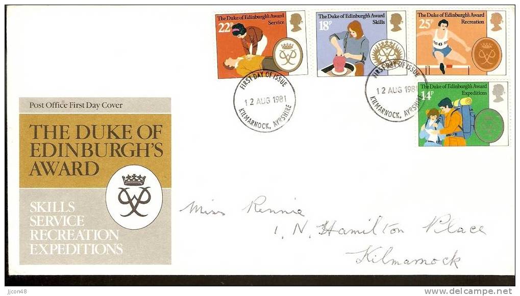 Great Britain 1981  25th Ann.of Duke Of Edinburgh Award Scheme  FDC. Kilmarnock Cancel - 1981-90 Ediciones Decimales