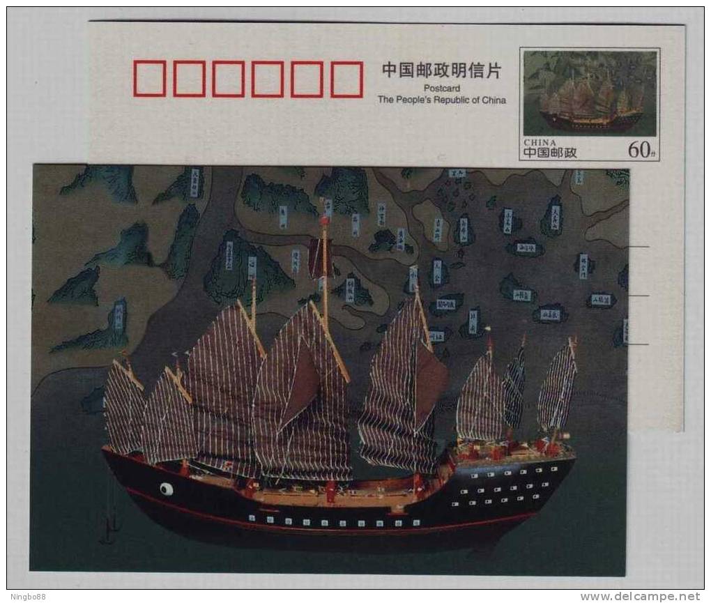 Sailing Ship,seafaring Map,shipbuilding And Navigation,CN00 Chinese Ancient Science & Technology Pre-stamped Card - Schiffahrt