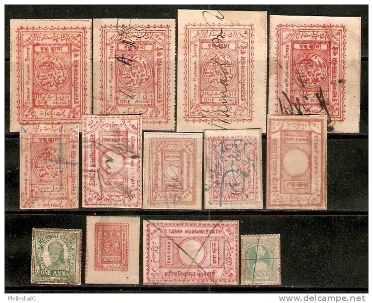 India Fiscal Princely State : Kurwai State 13 Diff Court Fee & Revenue Stamps As Per Scan # A01511 - Other & Unclassified