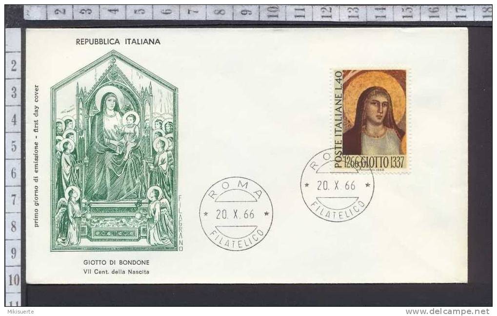 B727 FDC GIOTTO DI BONDONE 1966 - Busta Primo Giorno Di Emissione Italia F.D.C. - FDC