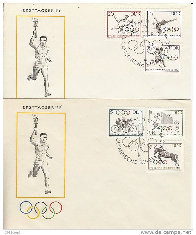 Jeux Olympiques 1964  Allemagne DDR  FDC  Cyclisme, Judo, Volleyball, Hippisme, Plongeon - Summer 1964: Tokyo