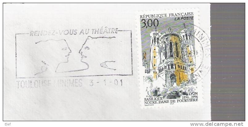 Lettre De TOULOUSE - MINIMES ( Haute-Garonne ) Avec Flamme" Rendez-vous Au THEATRE " ; 2001, TB - Theater