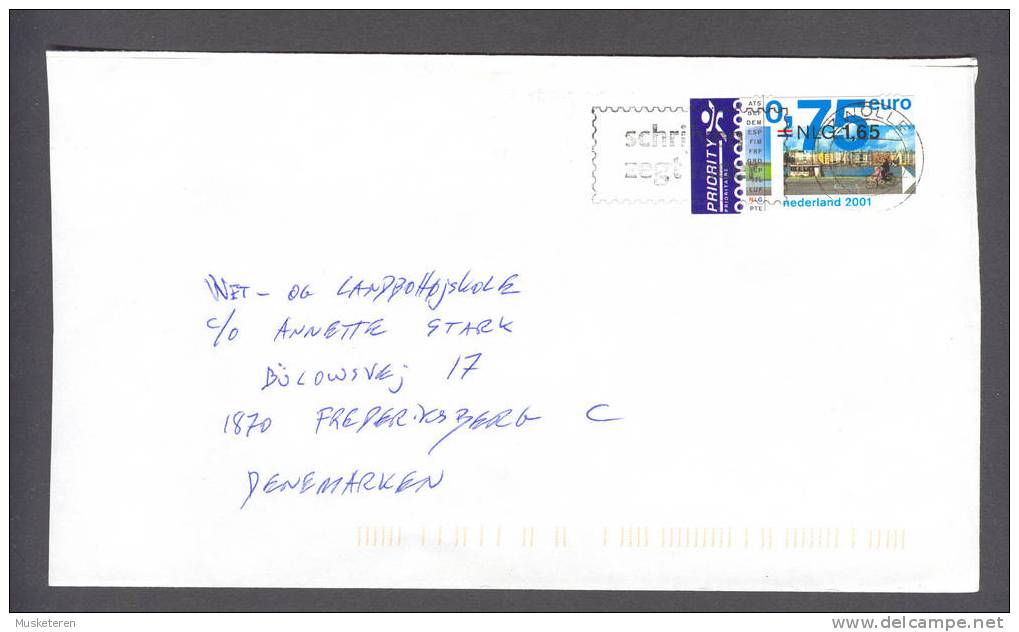 Netherlands BD Zwolle Slogan 'Postcode' 2001 Cover Brief Denmark Euro Münzen & Banknoten Coins & Banknot - Covers & Documents