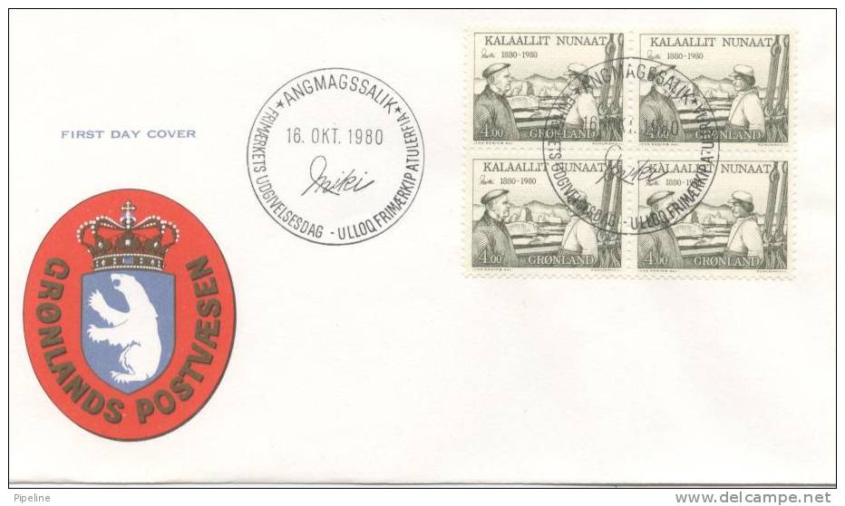 Greenland FDC Block Of 4 16-10-1980 Ejnar Mikkelsen  With Cachet - Sonstige & Ohne Zuordnung