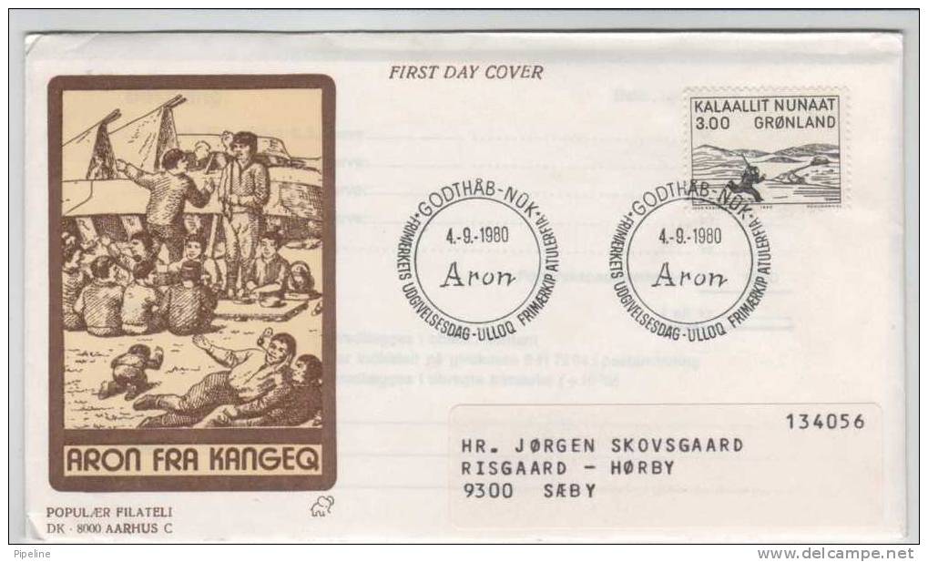 Greenland FDC Woodcut Aron From Kangeq 4-9-1980 With Cachet Sent To Denmark - Autres & Non Classés