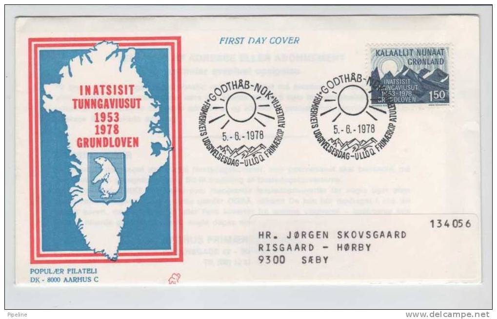 Greenland FDC Amendment Of The Constitution 5-6-1978 With Cachet Sent To Denmark - Other & Unclassified