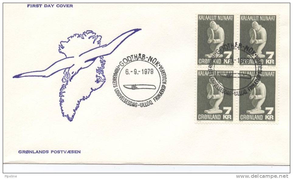 Greenland FDC Block Of 4 Soapstone Figure 6-9-1979 With Cachet - Sonstige & Ohne Zuordnung