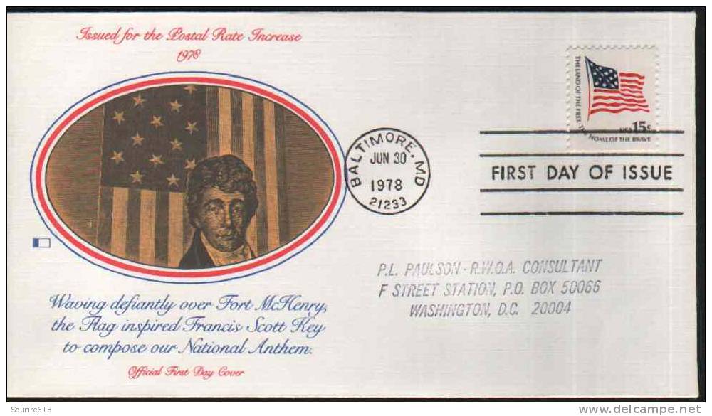 Fdc Usa 1978 Drapeaux Fort McHenry Sheet Version - Covers