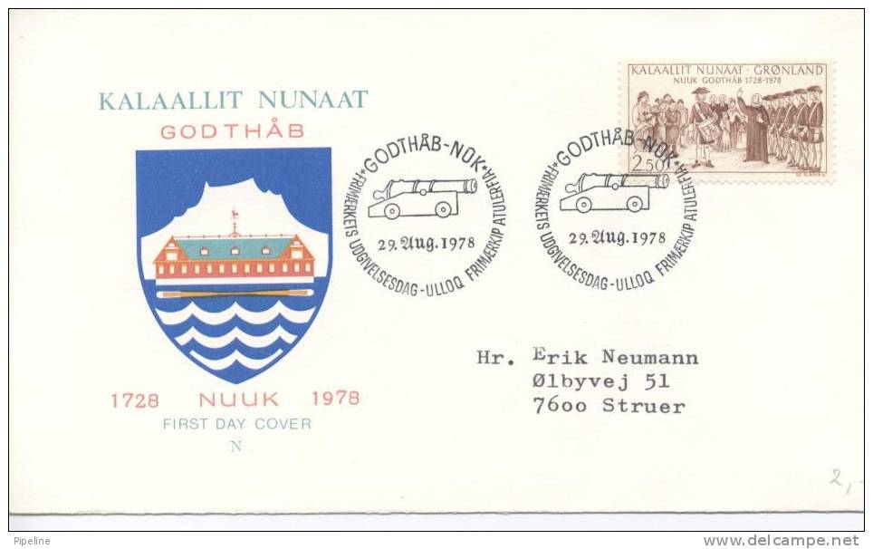 Greenland FDC Godthab/NUUK 250th. Anniversary 29-8-1978 With Cachet - Sonstige & Ohne Zuordnung