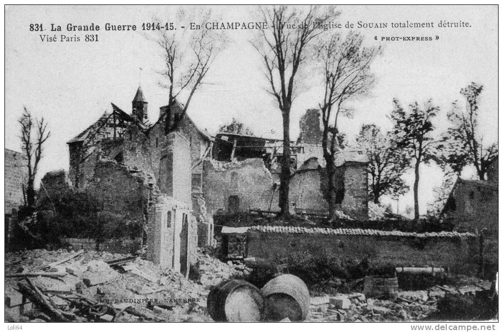 /51/  SOUAIN  VUE DE L EGLISE TOTALEMENT DETRUITE - Souain-Perthes-lès-Hurlus