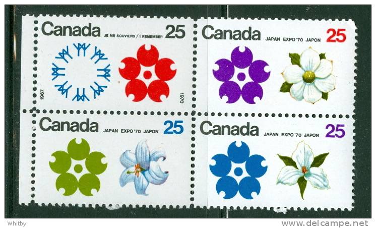 1970 25 Cent  Expo 70 Issue  #511a MNH Block Of 4 - Nuovi