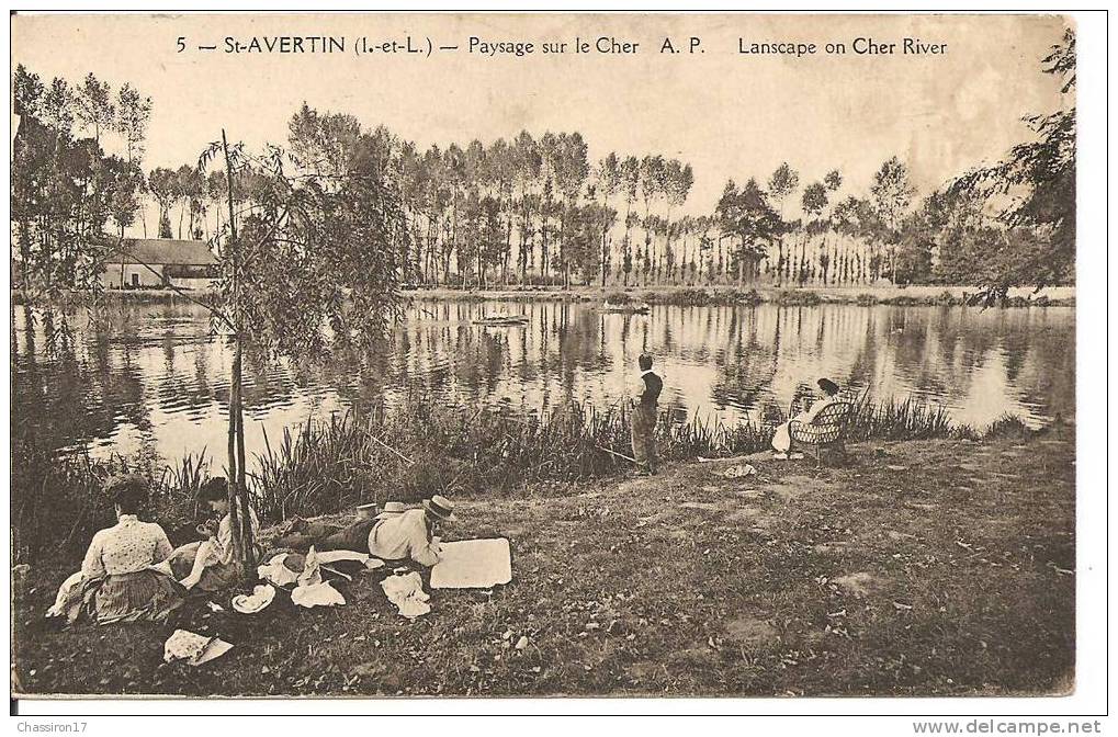 37  -  SAINT-AVERTIN - Paysage Sur Le Cher -  Animée : Pêcheurs- Femmes Aux Travaux D´aiguilles - Pub Peugeot - Saint-Avertin