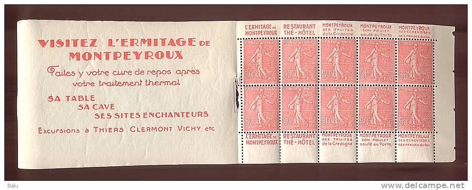 France Carnet Yvert No. 199-C 18 ** TTB 10x50c Rouge Semeuse Lignée, Gauche Non Perforé. Sans Agrafe. - Sonstige & Ohne Zuordnung