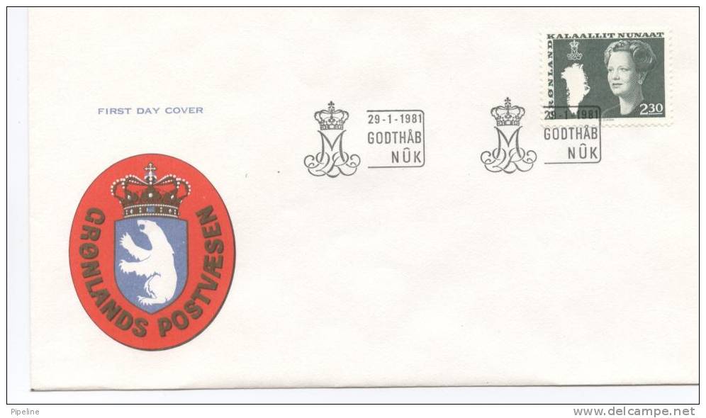 Greenland FDC 29-1-1981 Queen Margrethe II 2.30 Green With Cachet - Other & Unclassified