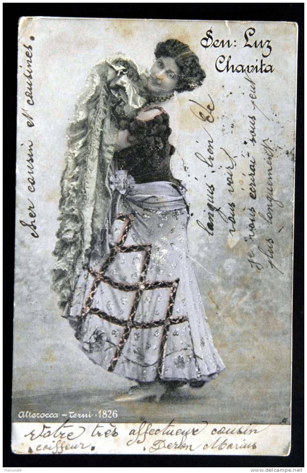 Sen Luz Chavita Alterocca Terni 1826 Actrice Cabaret Danse Beauté Espagnole élégance Spectacle -1903 Dos écrit - Cabarets