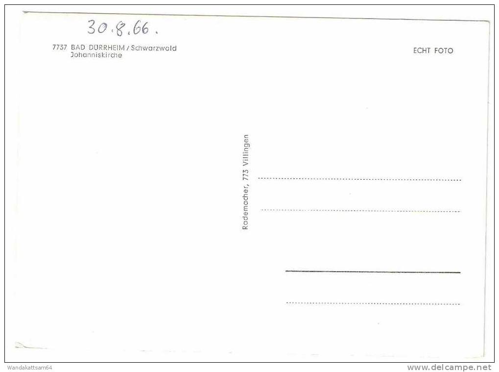 AK 7737 BAD DÜRRHEIM / Schwarzwald Johanniskirche  30.8.66 - Bad Duerrheim