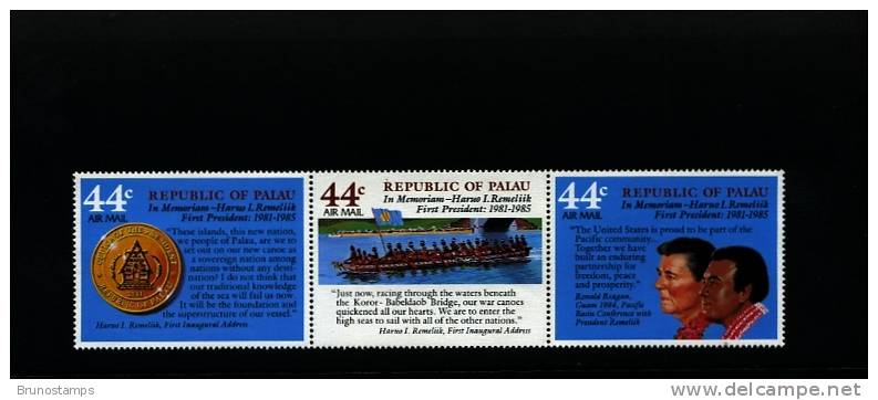 PALAU - 1986  PRESIDENT HARVO REMELIIK STRIP   MINT NH - Palau