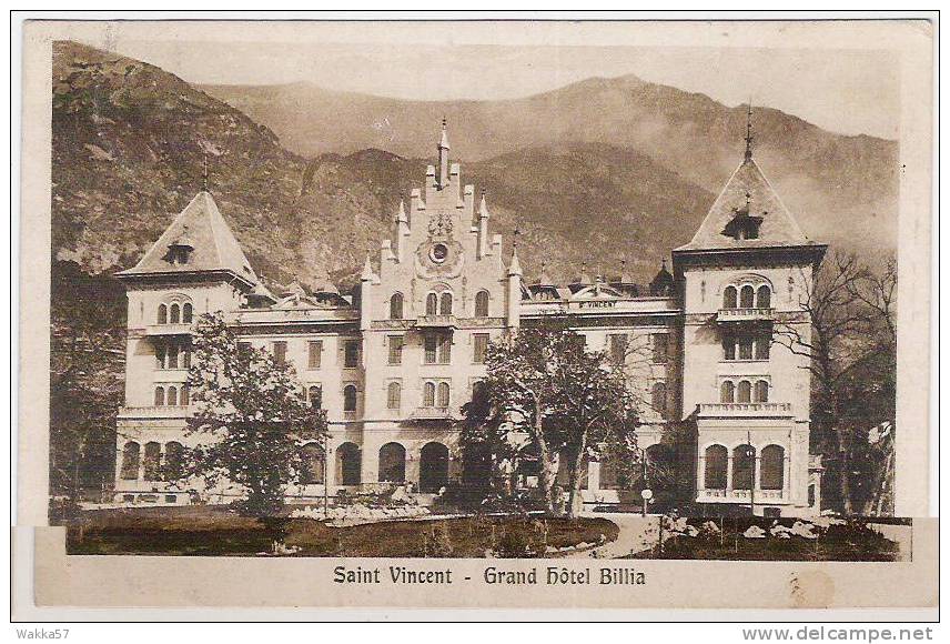 A1031- SAINT VINCENT - GRAND HOTEL BILLIA - AOSTA - 1923  - ITALY ITALIE ITALIEN - Altri & Non Classificati