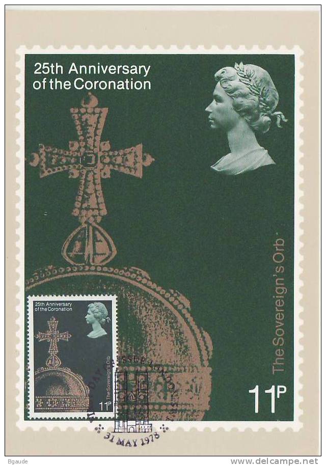 GRANDE BRETAGNE  CARTE MAXIMUM NUM.YVERT  866 COURONNEMENT ELESABETH II 25 ANS - Tarjetas PHQ