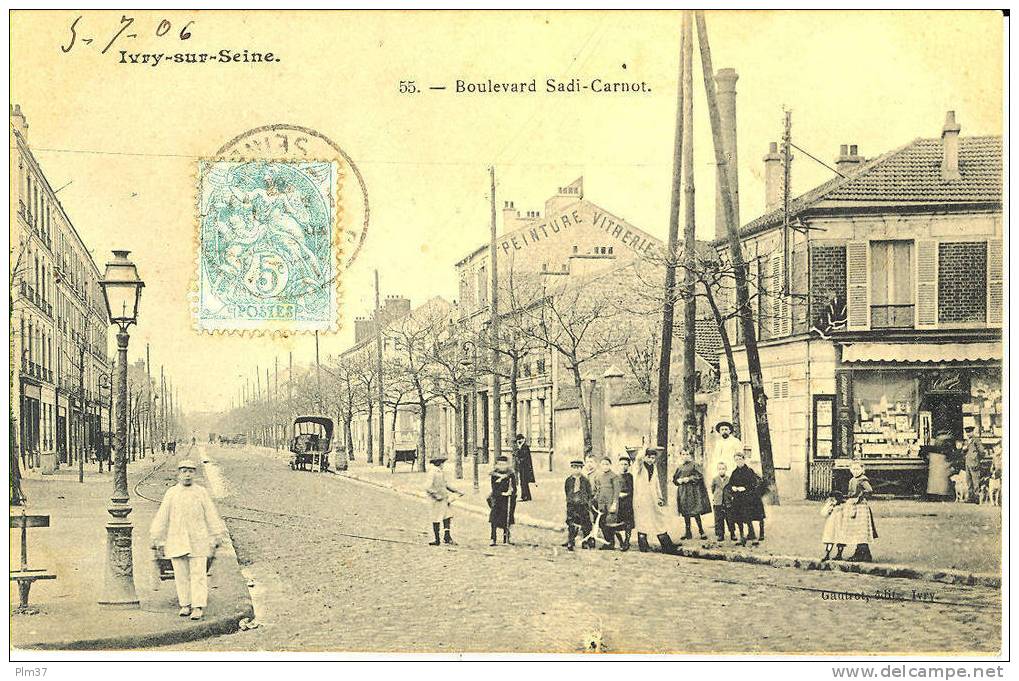 IVRY SUR SEINE - Boulevard Sadi Carnot - Belle Animation - Voy. 1906 - Ivry Sur Seine