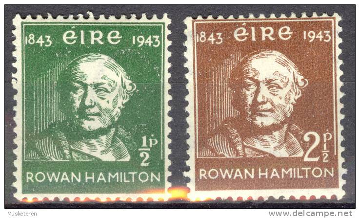 Ireland 1943 Mi. 91-92 William Rowan Hamilton Mathematician Complete Set MH* - Nuevos