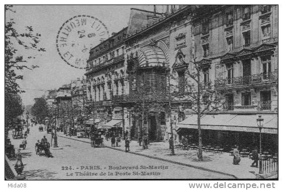 75.PARIS. BOULEVARD SAINT MARTIN. LE THEATRE DE LA PORTE St. MARTIN. Jolie Carte. - Distrito: 10