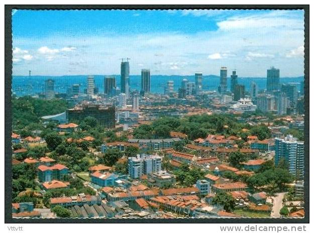CHINE (HONG-KONG) : A Bird´s Eye View Of Singapore (circulée) Timbre (1983), Stamp, Terre, Parabole, Radar - Brieven En Documenten