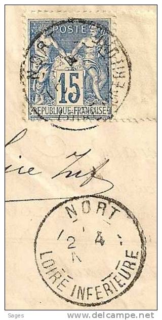 Lettre SAGE, NORT, Loire Inférieure ! - 1877-1920: Periodo Semi Moderno