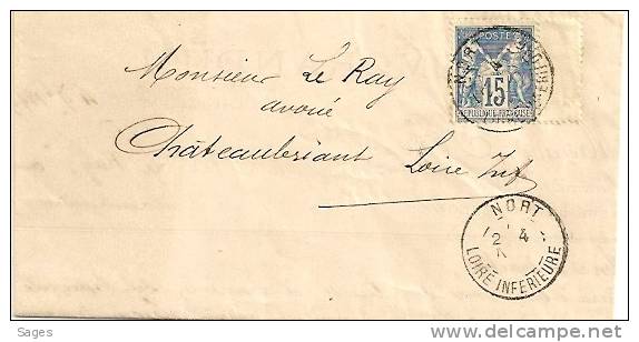 Lettre SAGE, NORT, Loire Inférieure ! - 1877-1920: Periodo Semi Moderno