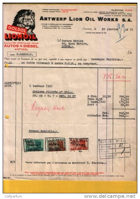 ANTWERP LION OIL WORKS  / LIONOIL   ANVERS  1951  (F214) - Autres & Non Classés