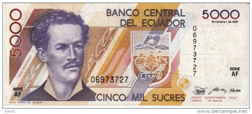 5000 Sucres Ecuador 1987 Currency Banknote, Krause #126 - Ecuador