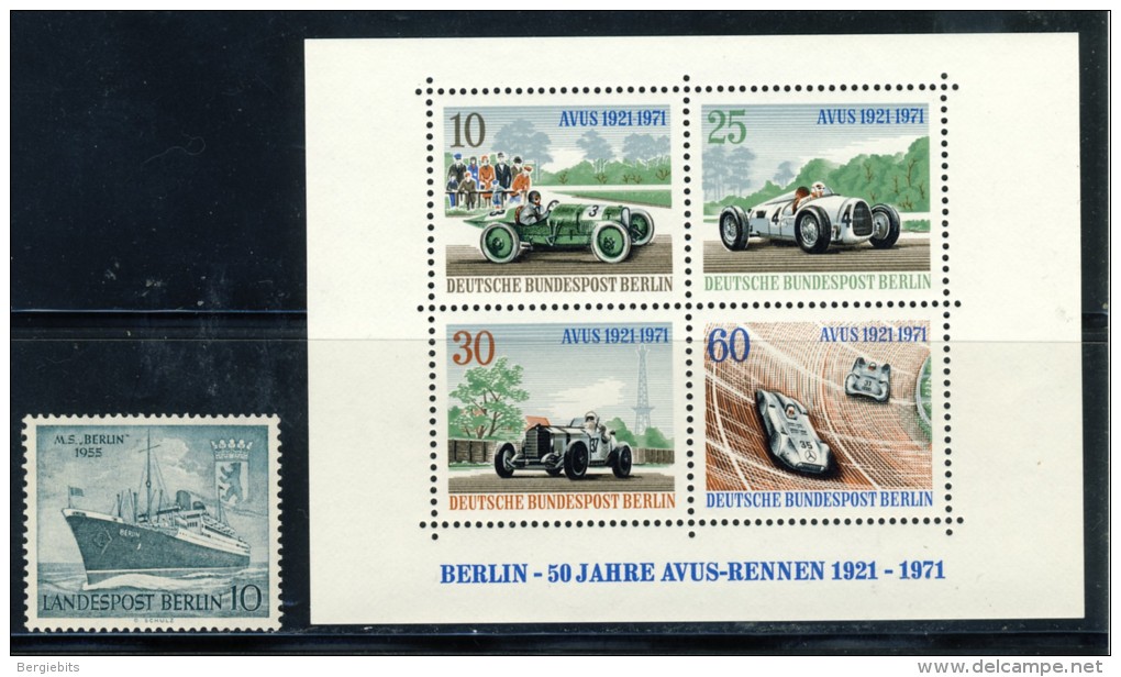 1971 Berlin MNH Souvenir Sheet Of Old Racing Cars Also 1955 MNH Ship - Blocks & Kleinbögen