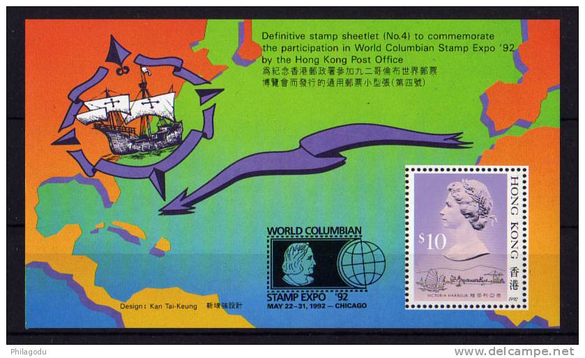 Hong-Kong 1992, Wordl Colombus Stamp Expo, ++ BF 22 Neuf Sans Charnière ++ Mint N.H - Ongebruikt