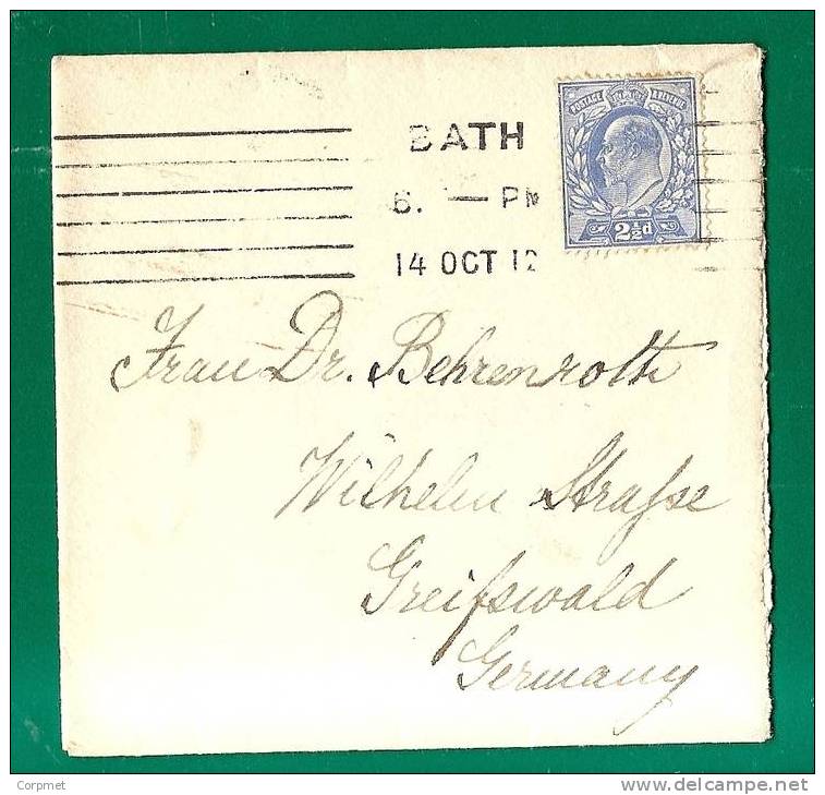 UK - VF 1912 COVER From BATH To GERMANY - EDWARD VII SG #230 Solo Stamp - Storia Postale