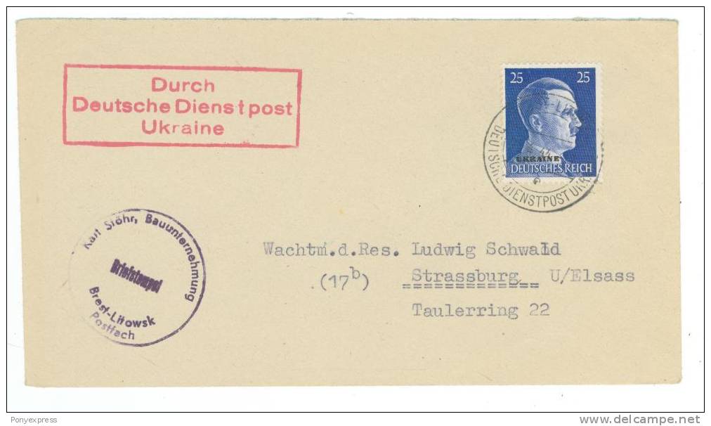 1944 Timbre Allemand Surchargé Ukraine Sur Lettre De Brest-Litowsk - Ucrania