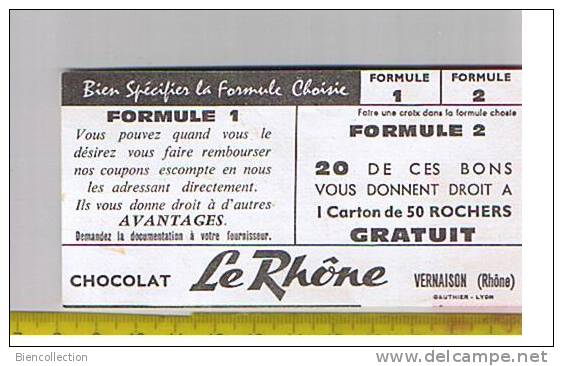 Chocolat "Le Rhône" Coupon Escompte - Autres & Non Classés