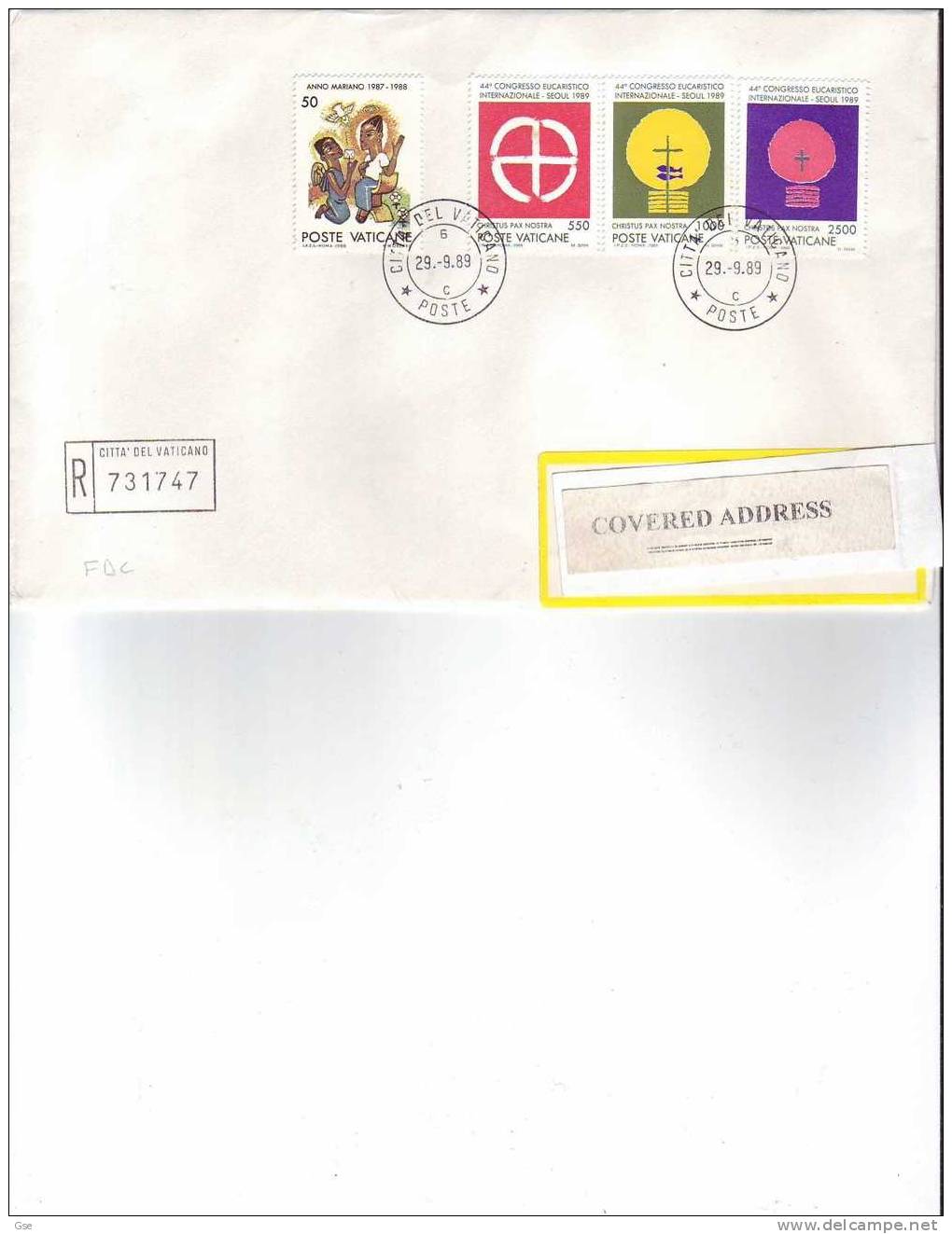 VATICANO 1989 - Busta  Raccomandata   FDC -   Sassone  831+864+866+867 - Lettres & Documents