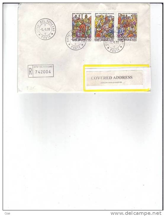 VATICANO 1990 - Busta  Raccomandata   FDC -   Sassone  879/81 + 879 (retro) - Brieven En Documenten