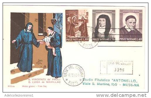 24013)lettera F.D.C. S. Vincezo De Paoli E S.lucia De Marillac Con 100£+40£+70£  Vaticane Da Città Del Vaticano A Messin - Cartas & Documentos