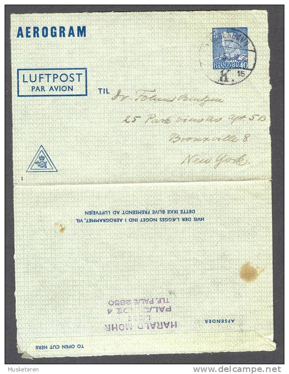 Denmark Aerogram Luftpost Par Avion King Frederik IX København Cancel 1950 LF1 Kz.1. To Bronxville New York - Entiers Postaux