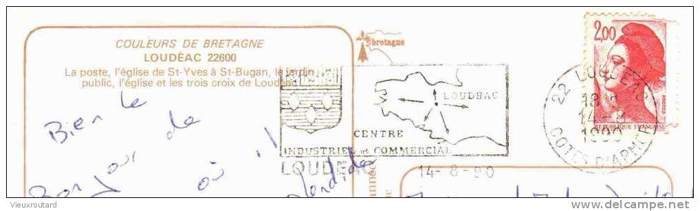 CPSM - LOUDEAC. 5 VUES. POSTE. EGLISE St YVES. JARDIN PUBLIC. LES 3 CROIX DATEE 1999 - Loudéac