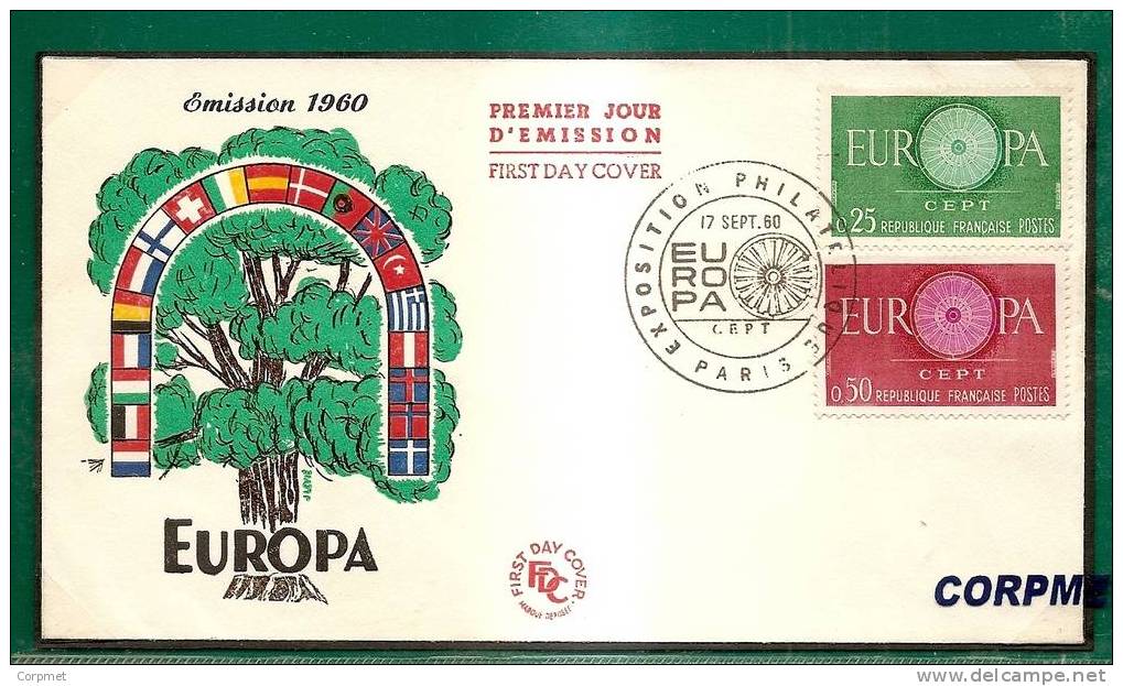 EUROPA-CEPT  - 1960 FRANCE FDC - Yvert # 1266/1267 - 1960