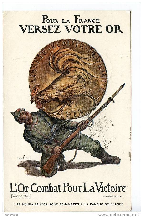 CPA 1915- Pour La France-L'or Combat Pour La Victoire-Le Coq-Militaria-Monnaies-OR-Banque De France-propagande-M 128 - Coins (pictures)