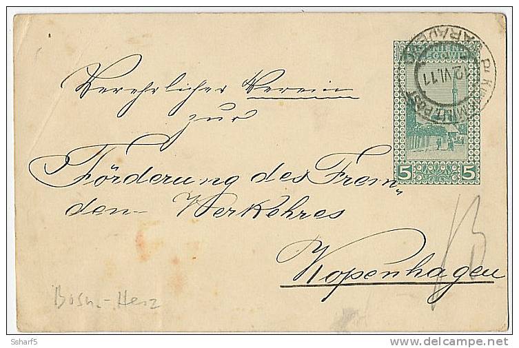 Postal Stationery 5 KUK Sarajevo Sent To Denmark 1911 - Bosnië En Herzegovina